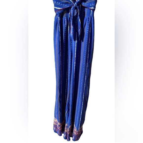 Flying Tomato Boho Rayon blue striped print lightweight jumpsuit Sz S smocked - Picture 3 of 8